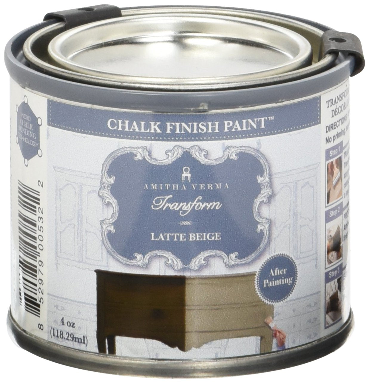 Amitha Verma, Amitha Verma Chalk Finish Paint, No Prep, One Coat, Fast Drying | DIY Makeover for Cabinets, Furniture & More, 4 Ounce, (Latte Beige)