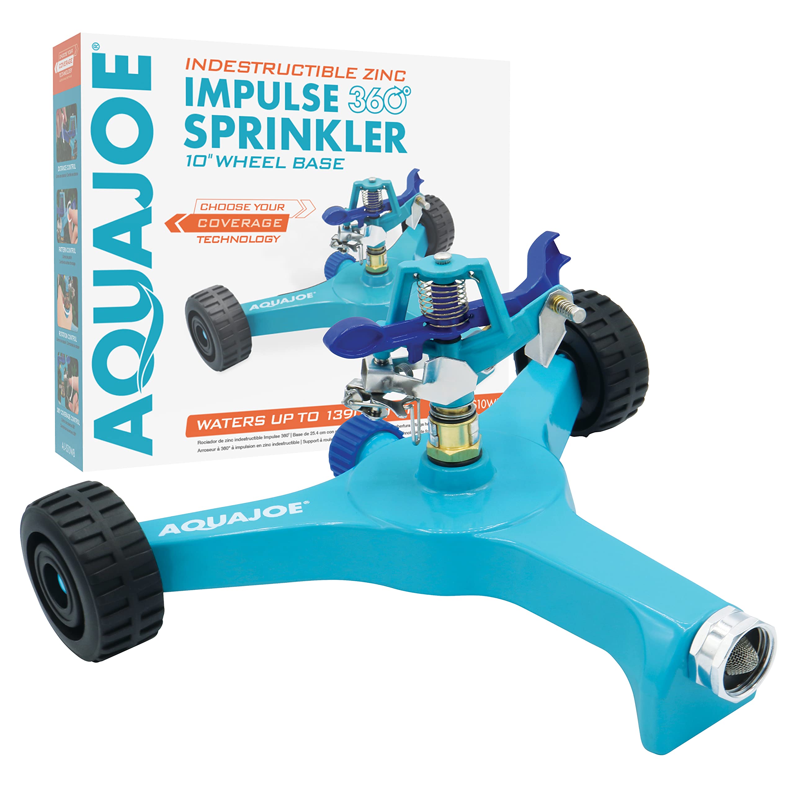 Aqua Joe, Aqua Joe AJ-IS10WBIndestructible Series Metal Impulse Sprinkler w/Wheeled 10-Inch Base (Refurbished)