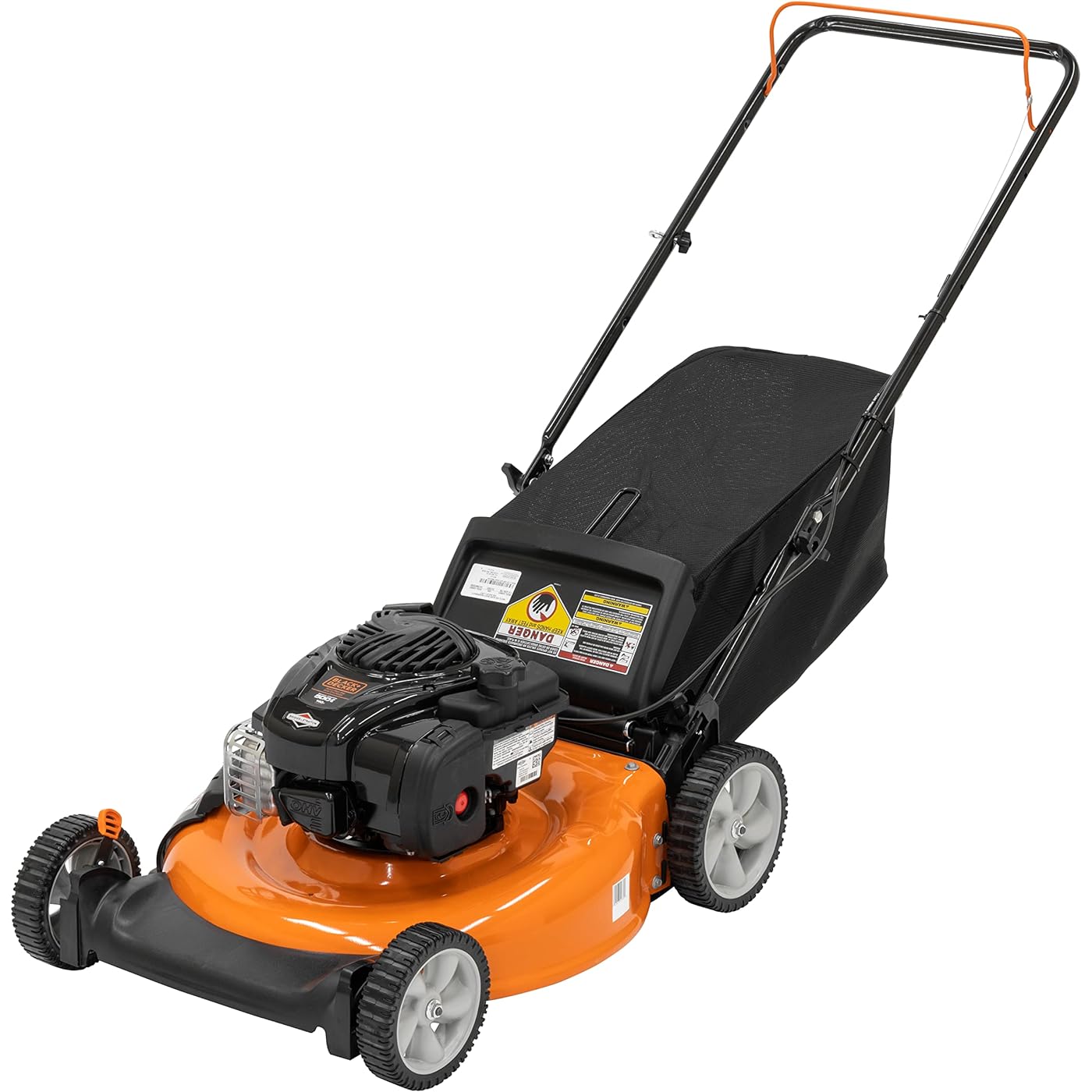 BLACK+DECKER, BLACK+DECKER 21 pouces 3-en-1 tondeuse à gazon poussée avec moteur Briggs & Stratton 140cc, noir et orange (Remis à neuf)