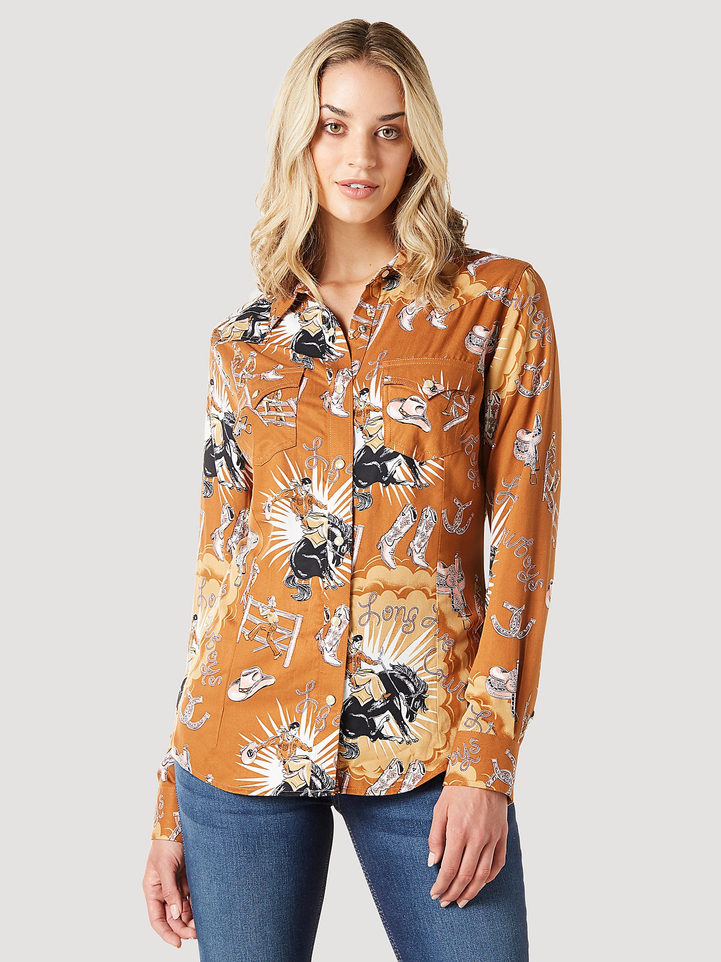 Wrangler, Chemise Wrangler Bold Bucking Cowboy Western Snap Shirt à l'huile d'argan pour femme