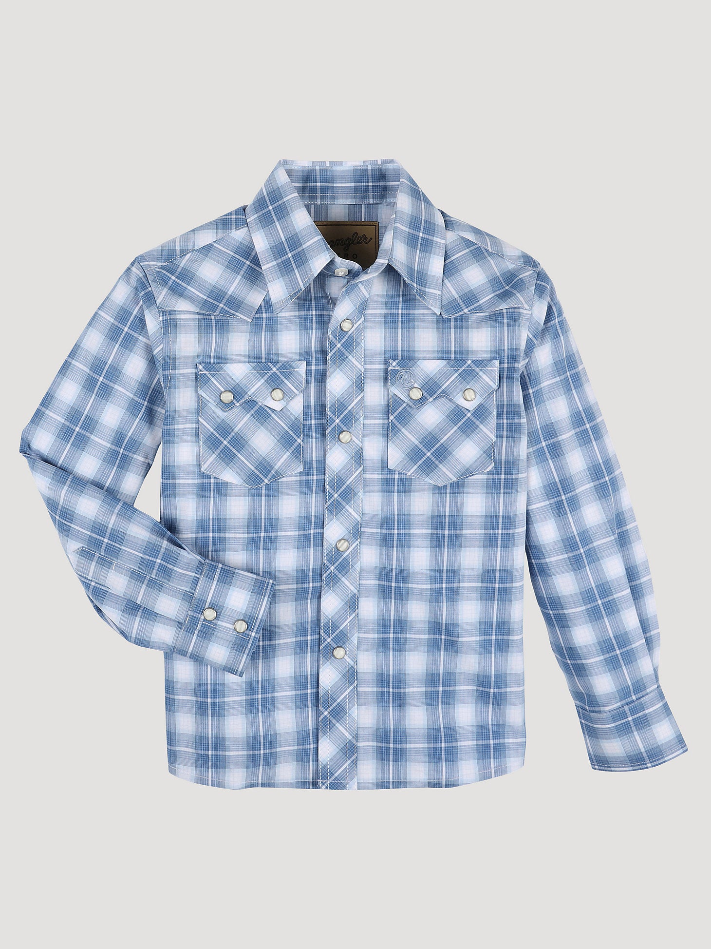 Wrangler, Chemise garçon Wrangler Retro Western Snap Plaid avec poches en dents de scie sur le devant, Cobalt