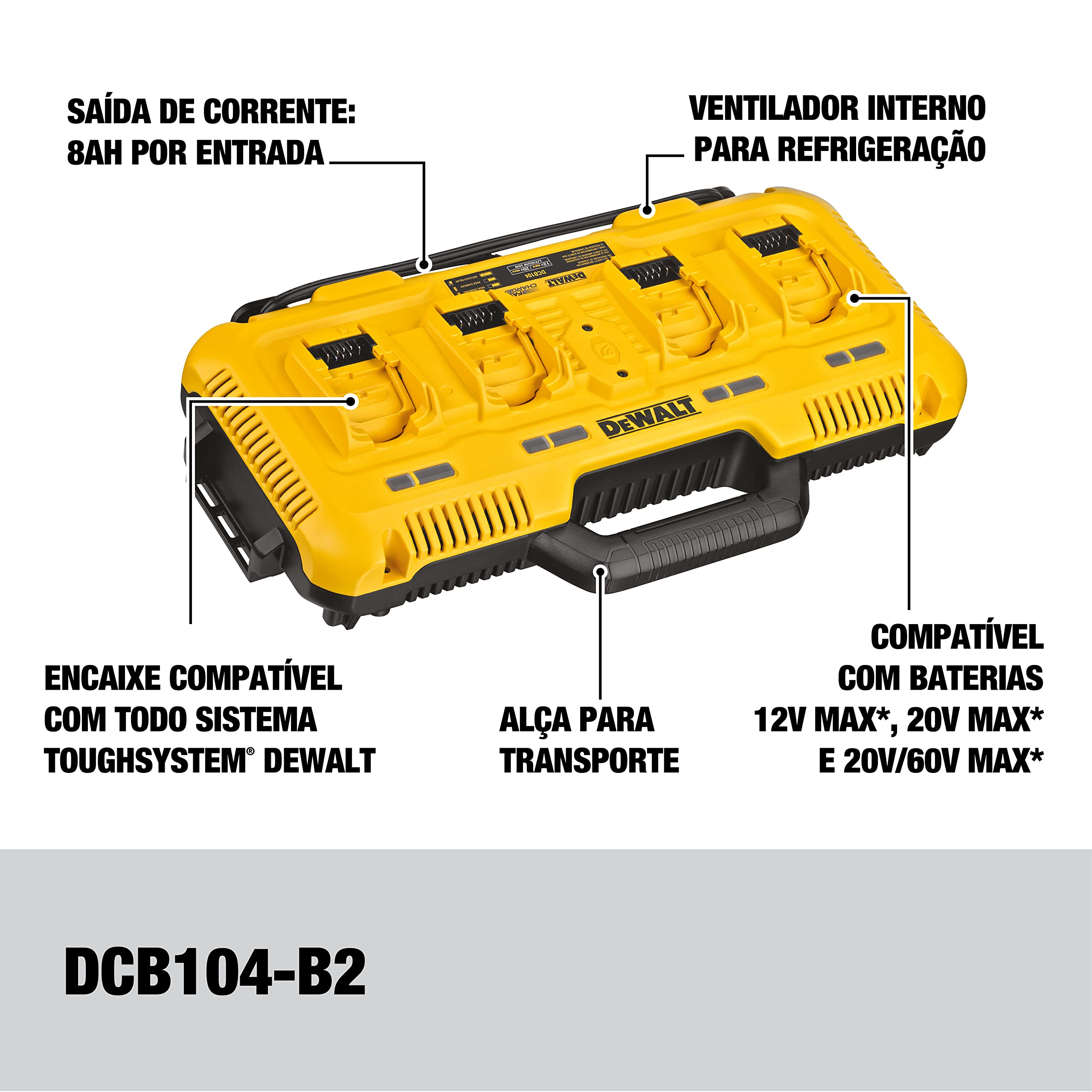 DEWALT, DEWALT 12-Volt/20-Volt/60-Volt MAX 4-Port Lithium-Ion Chargeur de batterie DCB104