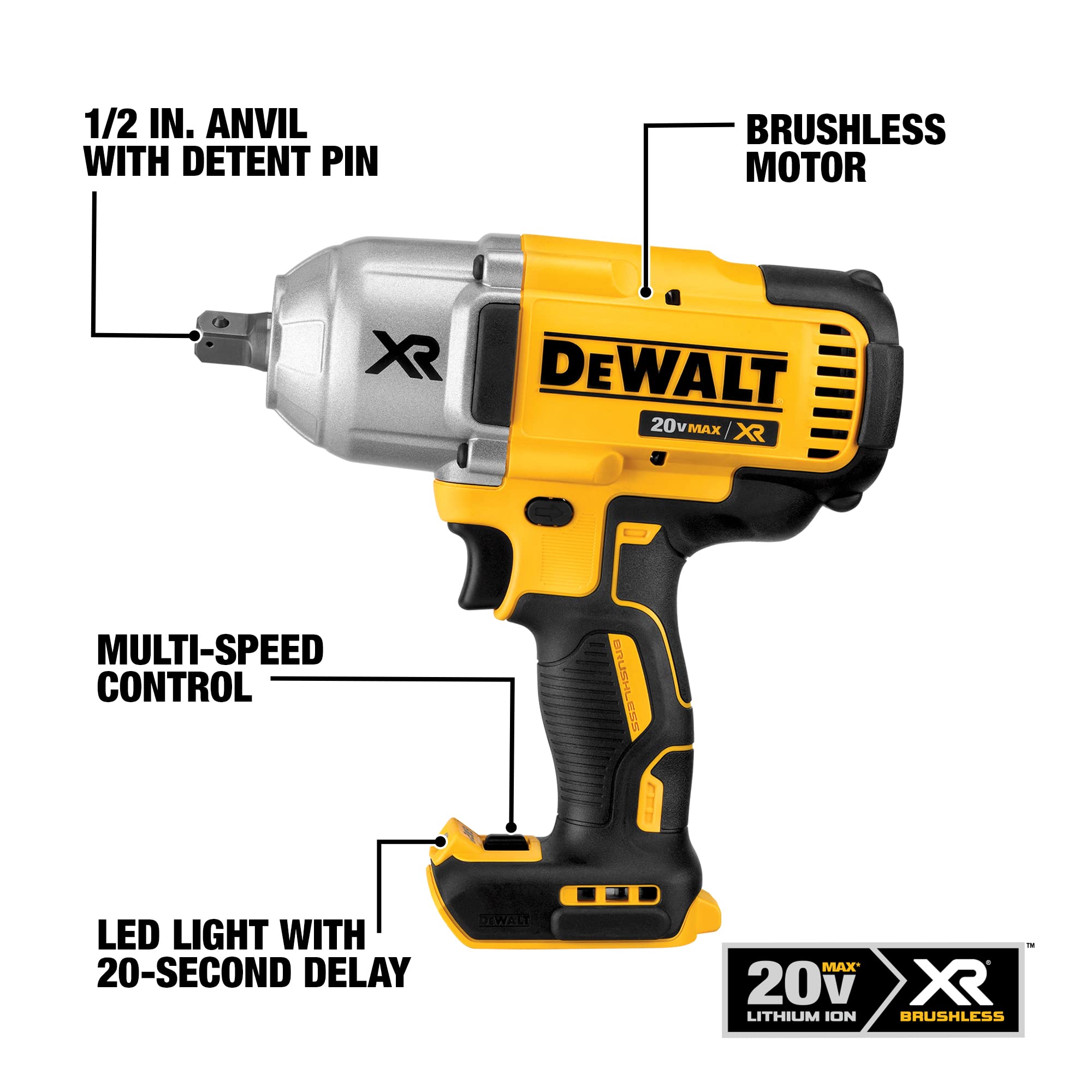 DEWALT, DEWALT DCF899P1 - DEWALT 20-Volt MAX XR Clé à chocs sans fil et sans balais 1/2 po à couple élevé avec enclume à goupille de retenue, (1) batterie 20-Volt 5.0Ah