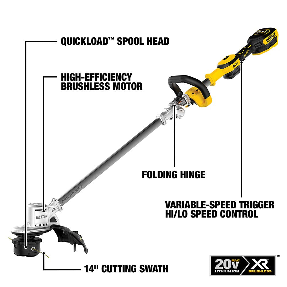 DEWALT, DEWALT DCST922P1 20V MAX Lithium-Ion Brushless Cordless String Trimmer avec (1) batterie 5.0Ah et chargeur inclus