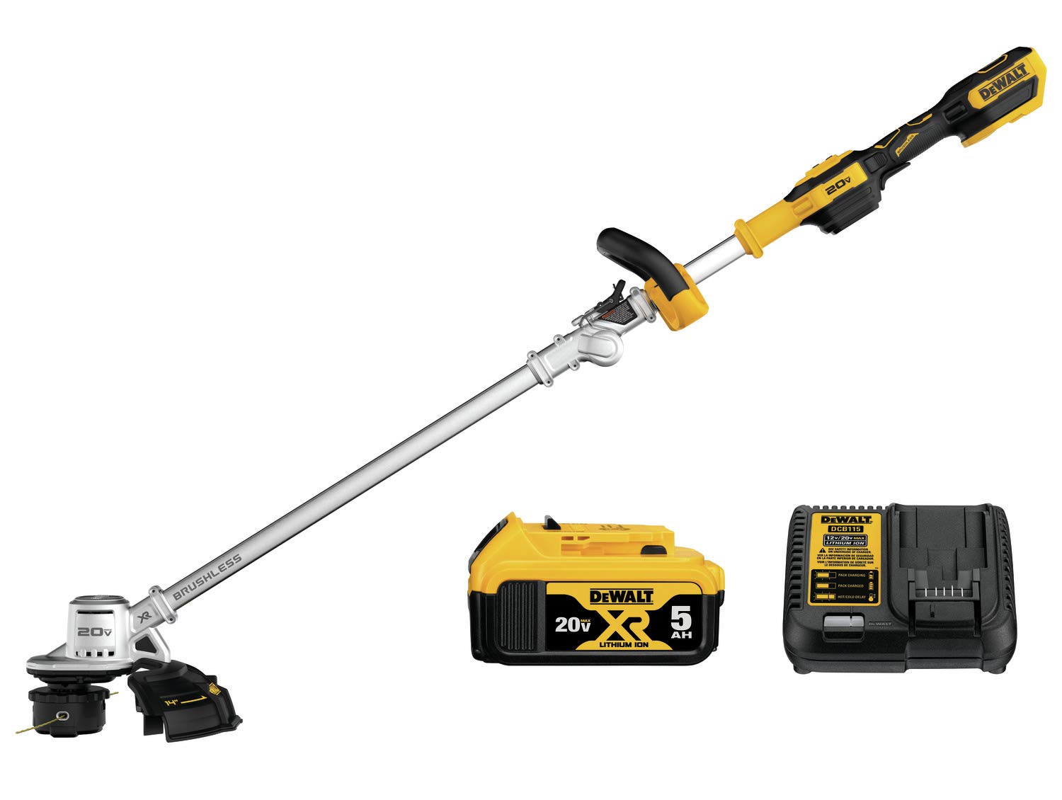 DEWALT, DEWALT DCST922P1 20V MAX Lithium-Ion Brushless Cordless String Trimmer avec (1) batterie 5.0Ah et chargeur inclus