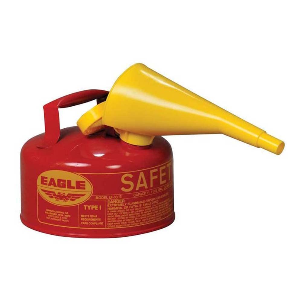 Aigle, Eagle UI-10-FS Bidon d'essence de type I en acier galvanisé rouge avec entonnoir, capacité de 1 gallon, hauteur de 8", diamètre de 9".