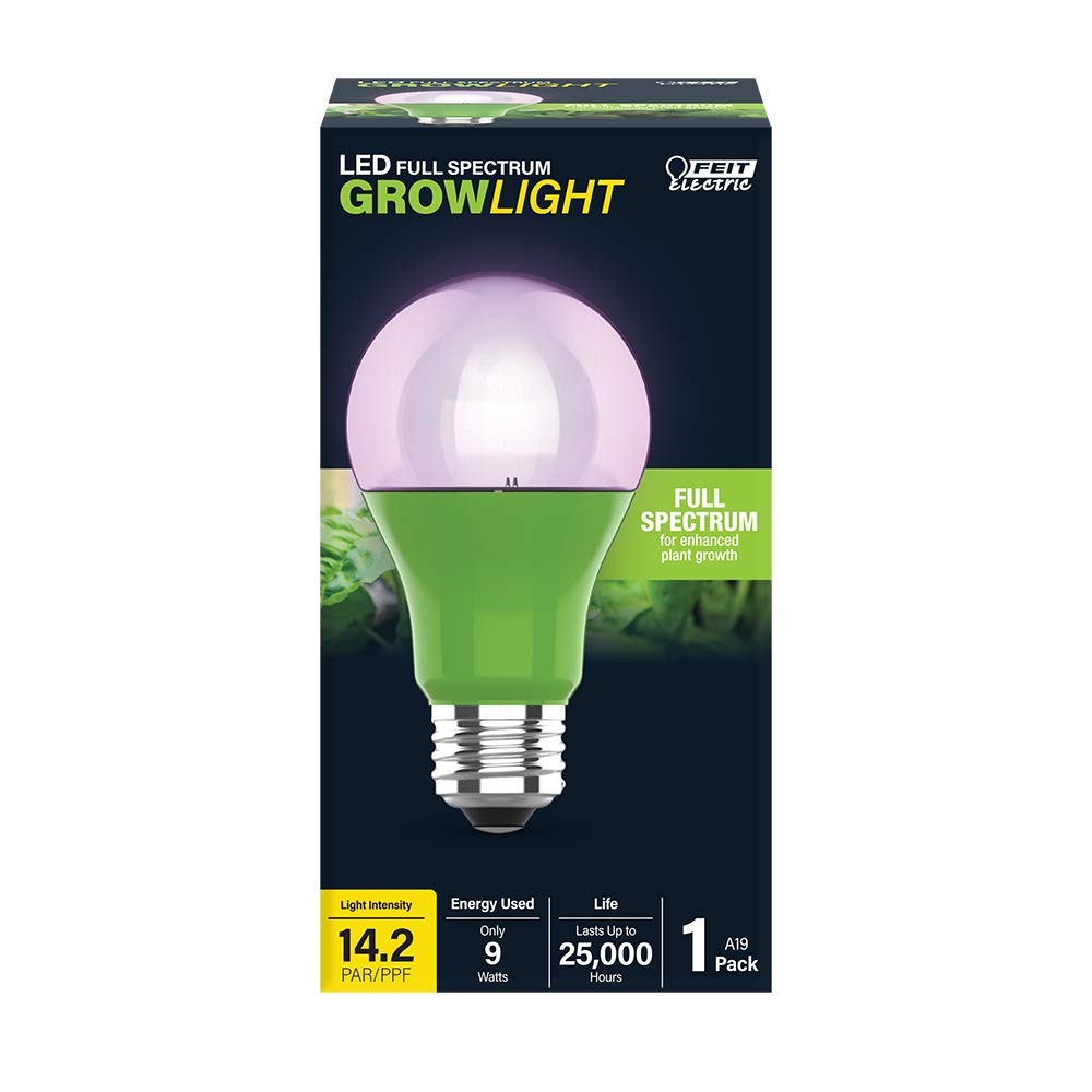 Feit Electric, Feit Electric A19/GROW/LEDG2/BX 60W Equivalent à 9W Ampoule de croissance pour plantes, 4.5" H x 2.25" D, 448nm spectres bleu à 630nm spectres rouge.