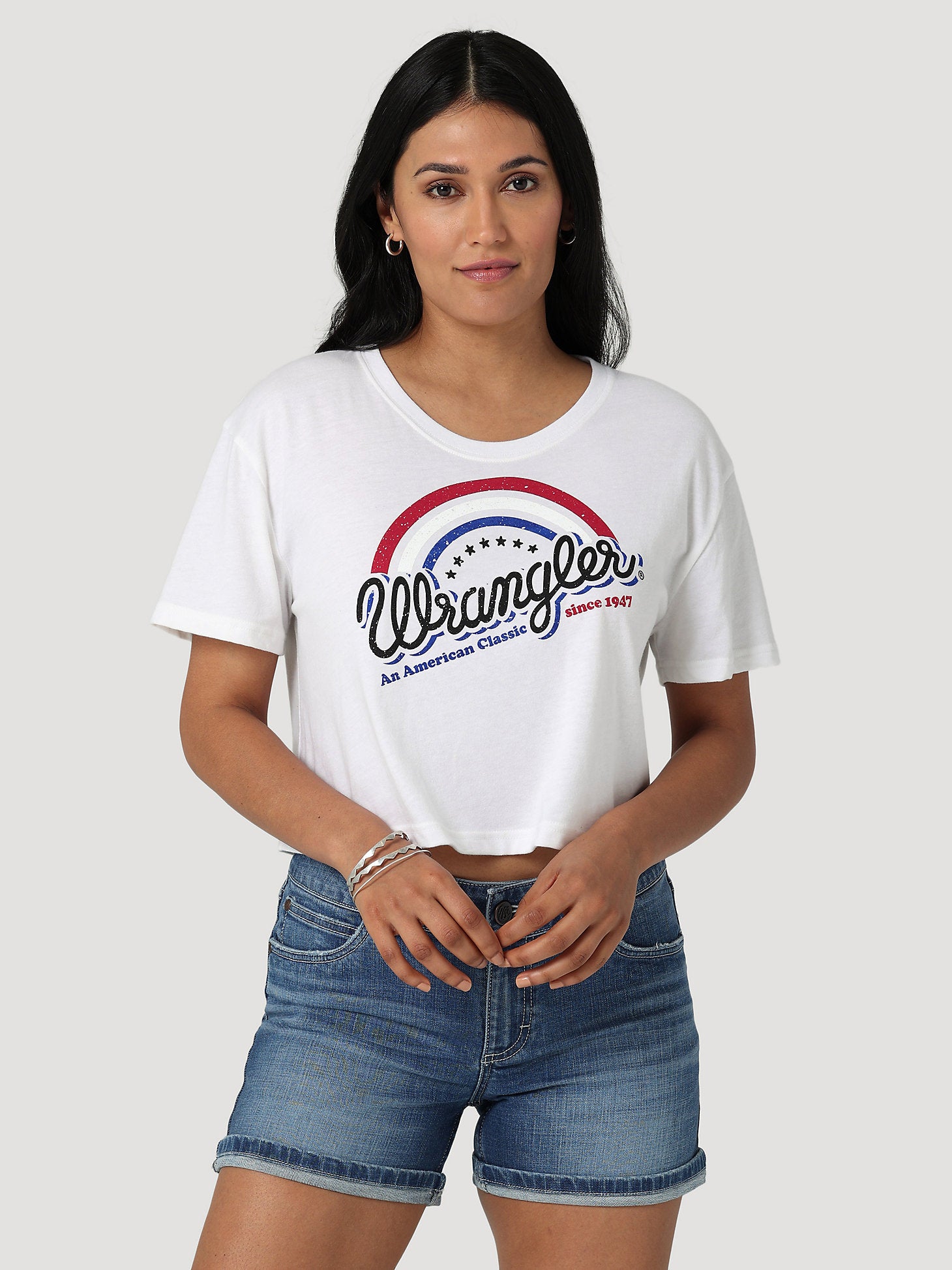 Wrangler, Femmes - Wrangler American Classic Boyfriend Crop Tee In Marshmallow Heather