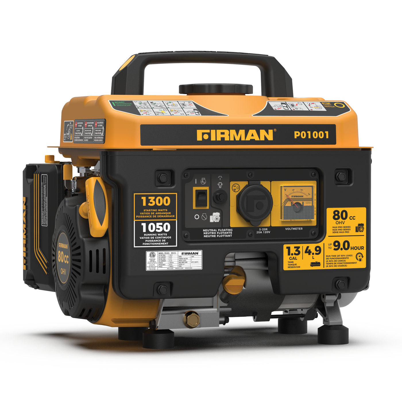 Firman, Firman P01001 1300/1050 Watt Recoil Start Gas Portable Generator CARB and cETL Cert, Black [Remanufactured] (en anglais)