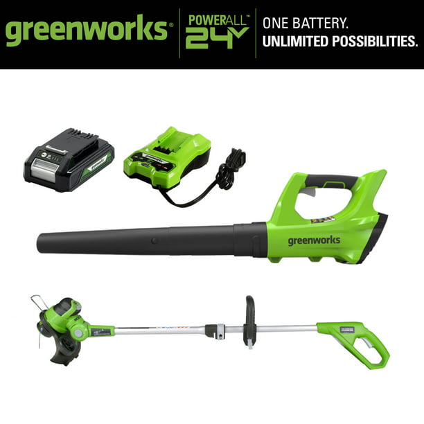 Greenworks, Greenworks 24V Cordless String Trimmer and Blower Combo, restauré, avec batterie 2Ah et chargeur inclus (Refurbished)