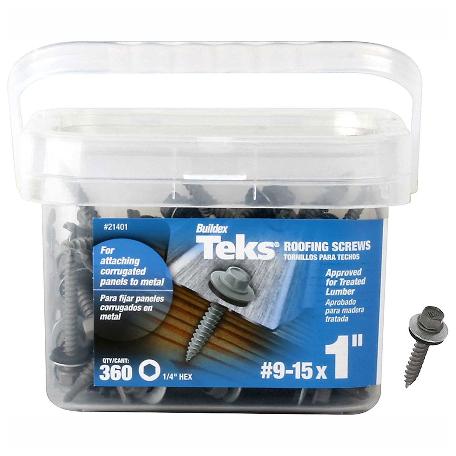 Marques ITW, ITW Brands 21401 360 Pack, 9-15 x 1, Teks Hex Washer Head Sharp Point Roofing Screws