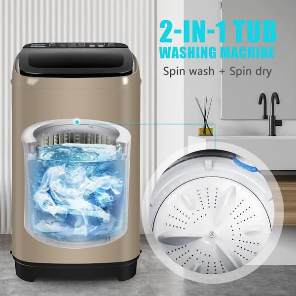 KRIB, KRIB 1.7 cu.ft Full-Automatic Washing Machine, Portable Top Load Washer Machine, Gold