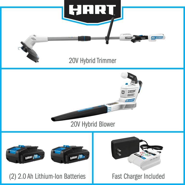 HART, Kit de coupe-bordures, de pelleteuse et de souffleur HART 20 volts sans fil (2) batteries lithium-ion 2.0Ah (Remis à neuf)