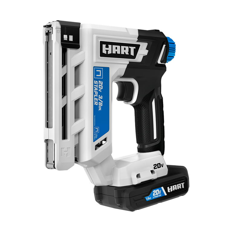 HART, Kit de pistolet à agrafes HART 20-Volt 3/8 Inch Crown (1) 20-Volt 1.5Ah Lithium-Ion Battery (Refurbished)