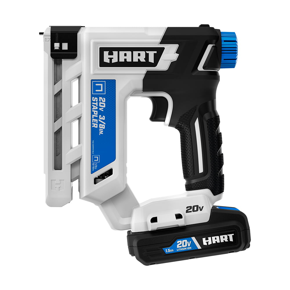 HART, Kit de pistolet à agrafes HART 20-Volt 3/8 Inch Crown (1) 20-Volt 1.5Ah Lithium-Ion Battery (Refurbished)