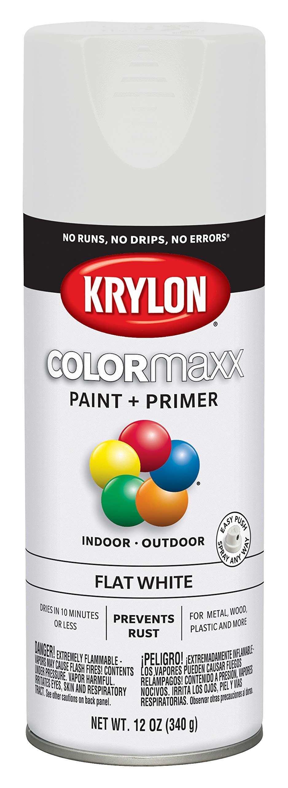 Krylon, Krylon K05548007 Peinture en aérosol et apprêt COLORmaxx pour intérieur/extérieur, blanc mat