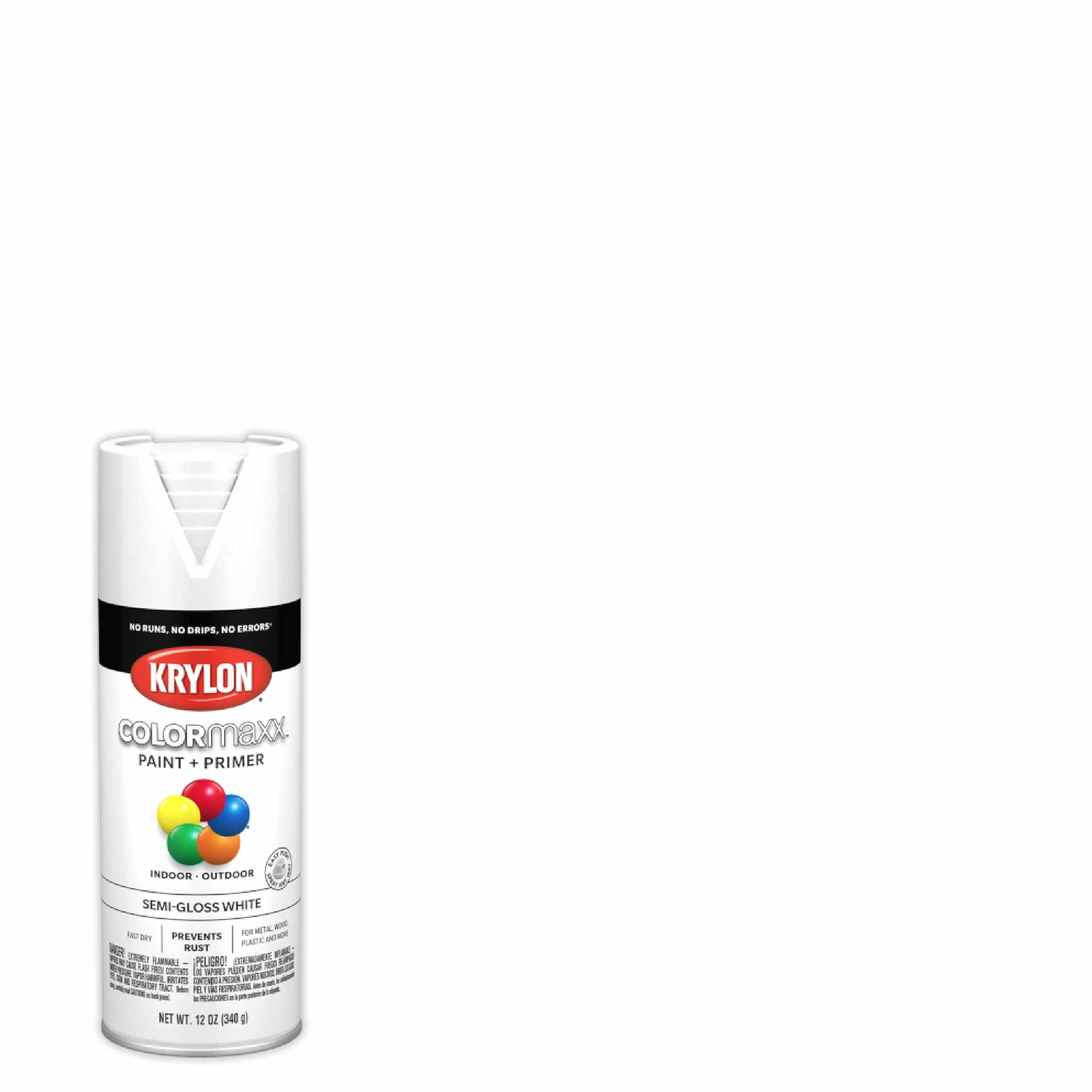 Krylon, Krylon K05580007 Peinture en aérosol et apprêt COLORmaxx pour intérieur/extérieur, blanc semi-brillant