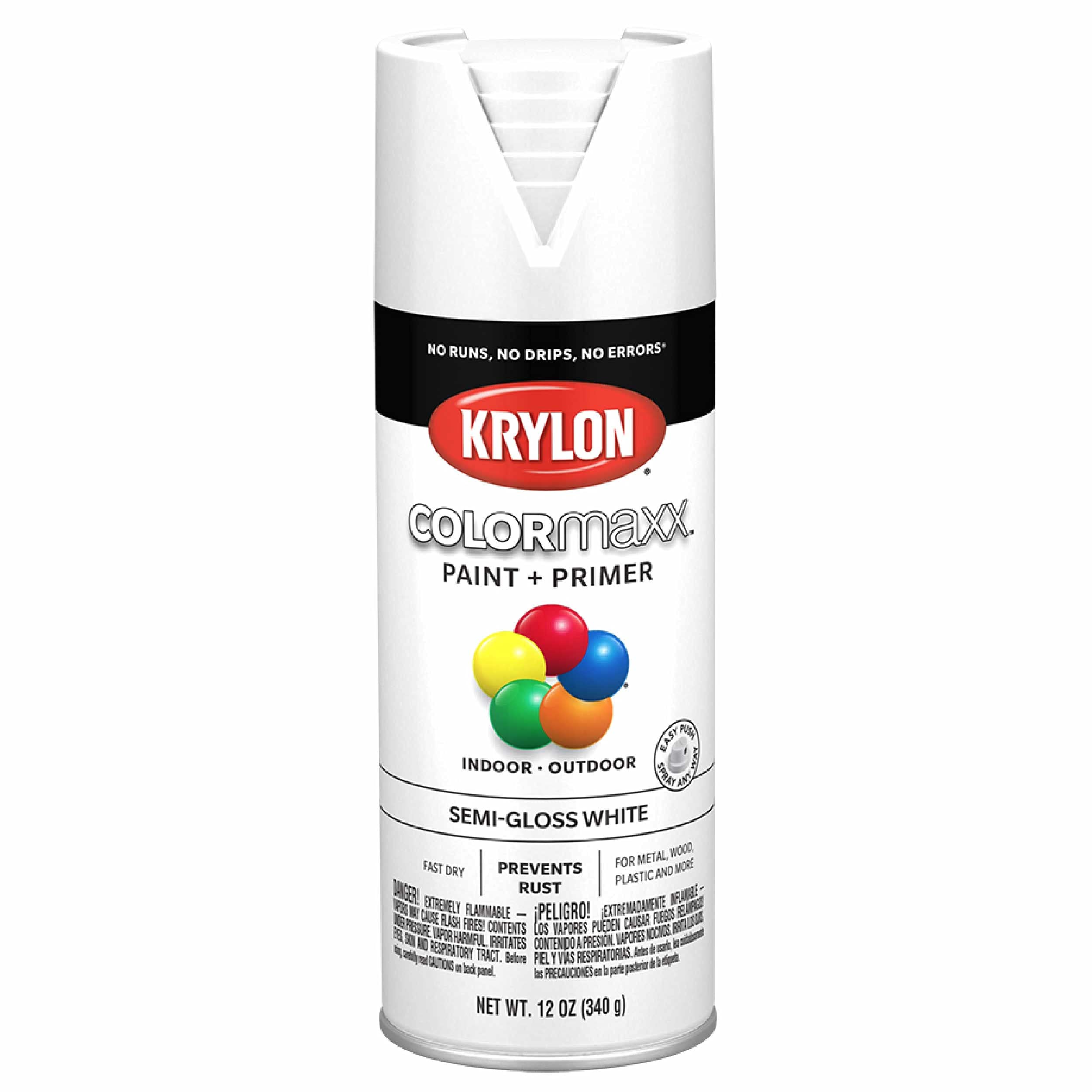 Krylon, Krylon K05580007 Peinture en aérosol et apprêt COLORmaxx pour intérieur/extérieur, blanc semi-brillant