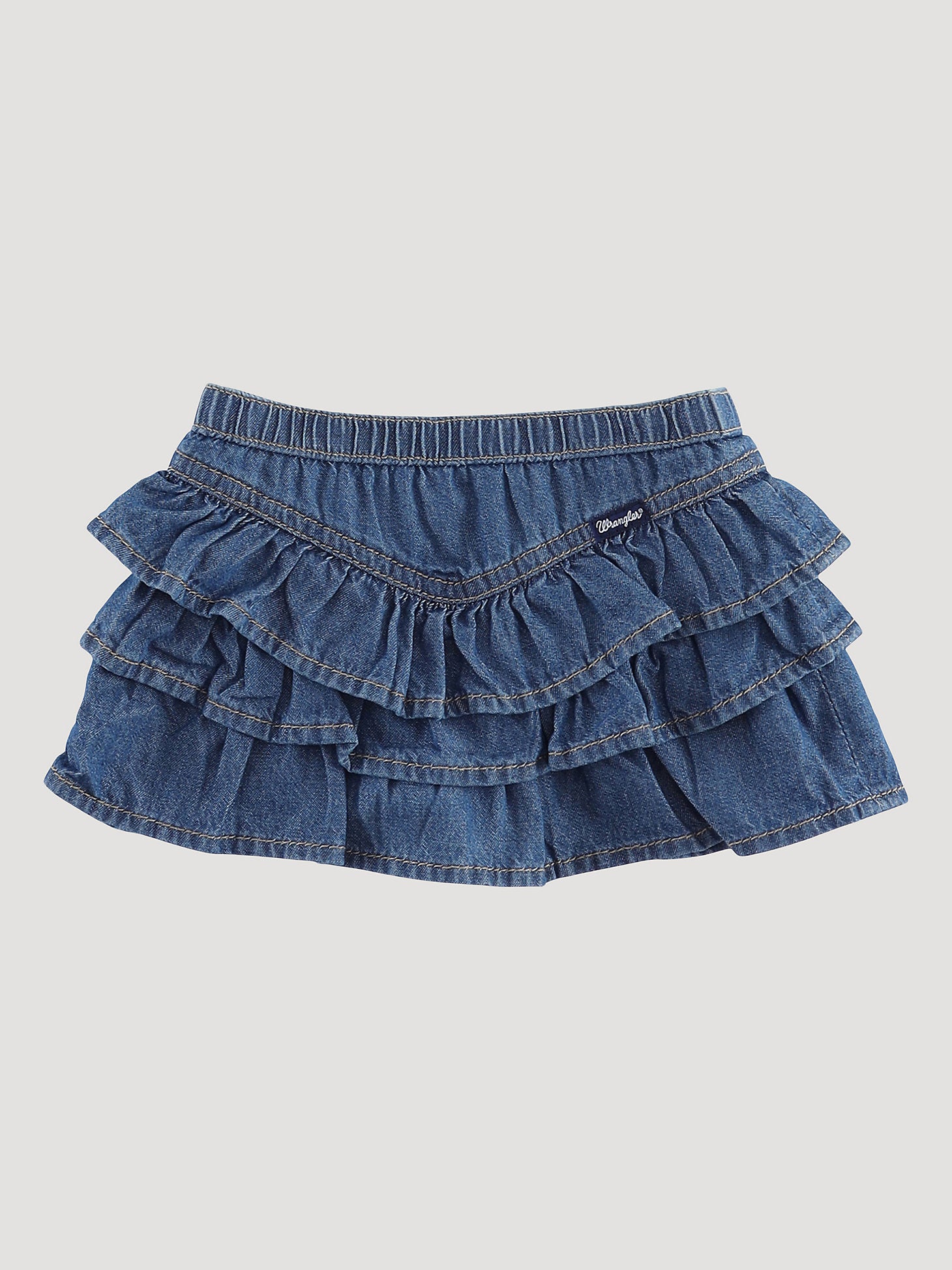 Wrangler, Little Girl's Pull On Ruffle Denim Skirt In Blue Denim