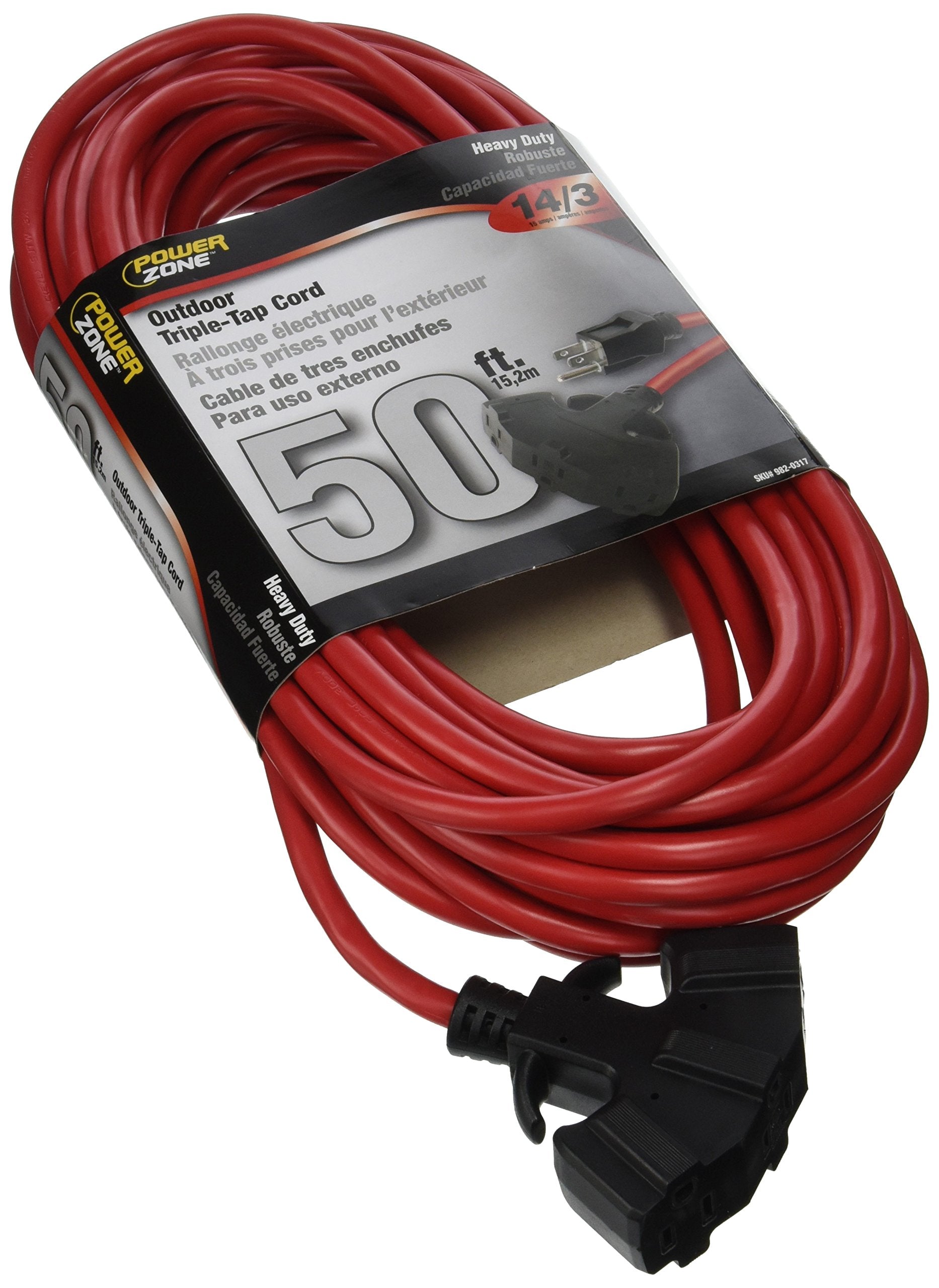 Power Zone, POWER ZONE OR614730/606730 Powerzone Ork606730 Sjtw Triple Tap Extension Cord, 14/3, 50 Ft, Feet