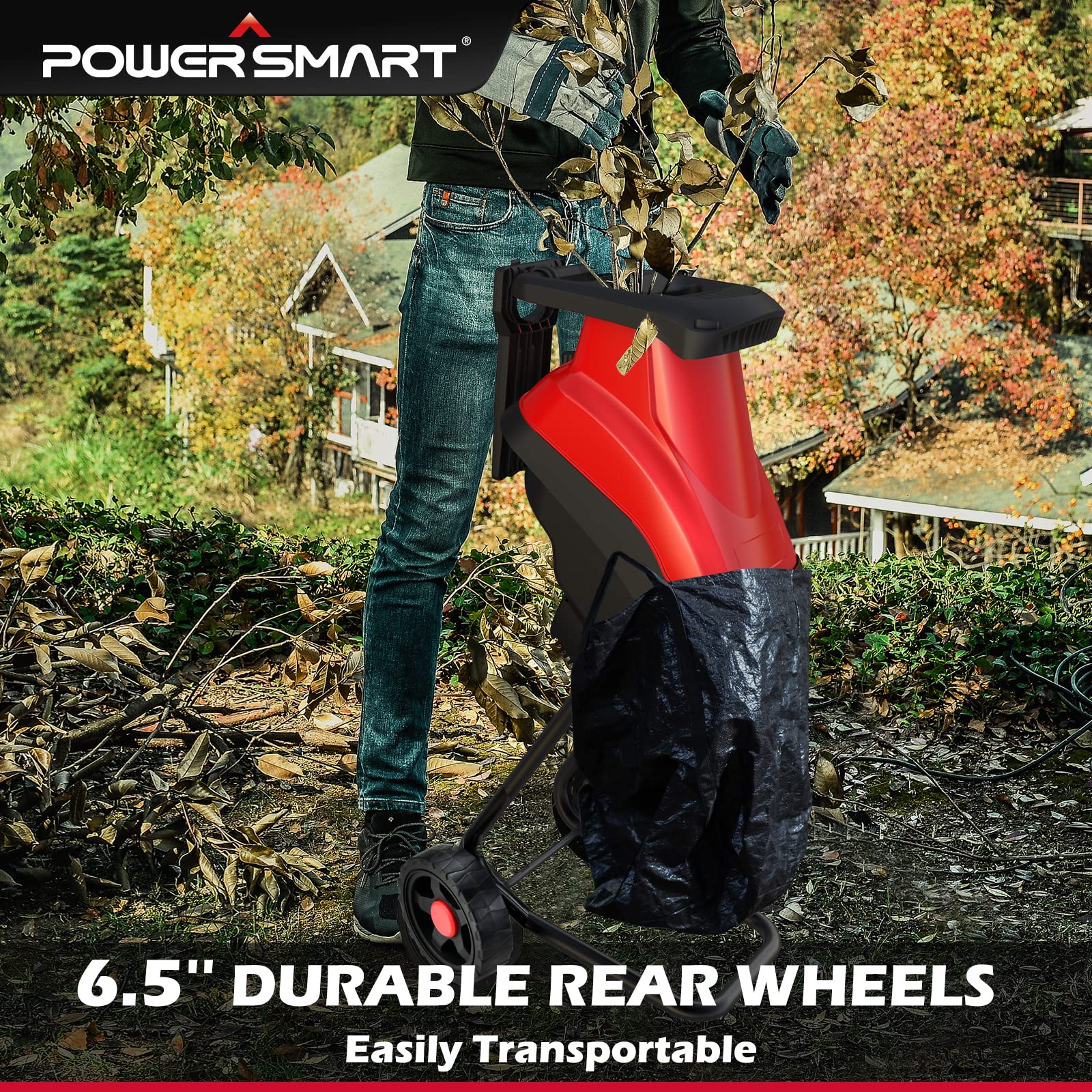 PowerSmart, PowerSmart Wood Chipper électrique, moteur de 15 ampères avec sac de ramassage, PS10 (Remis à neuf).