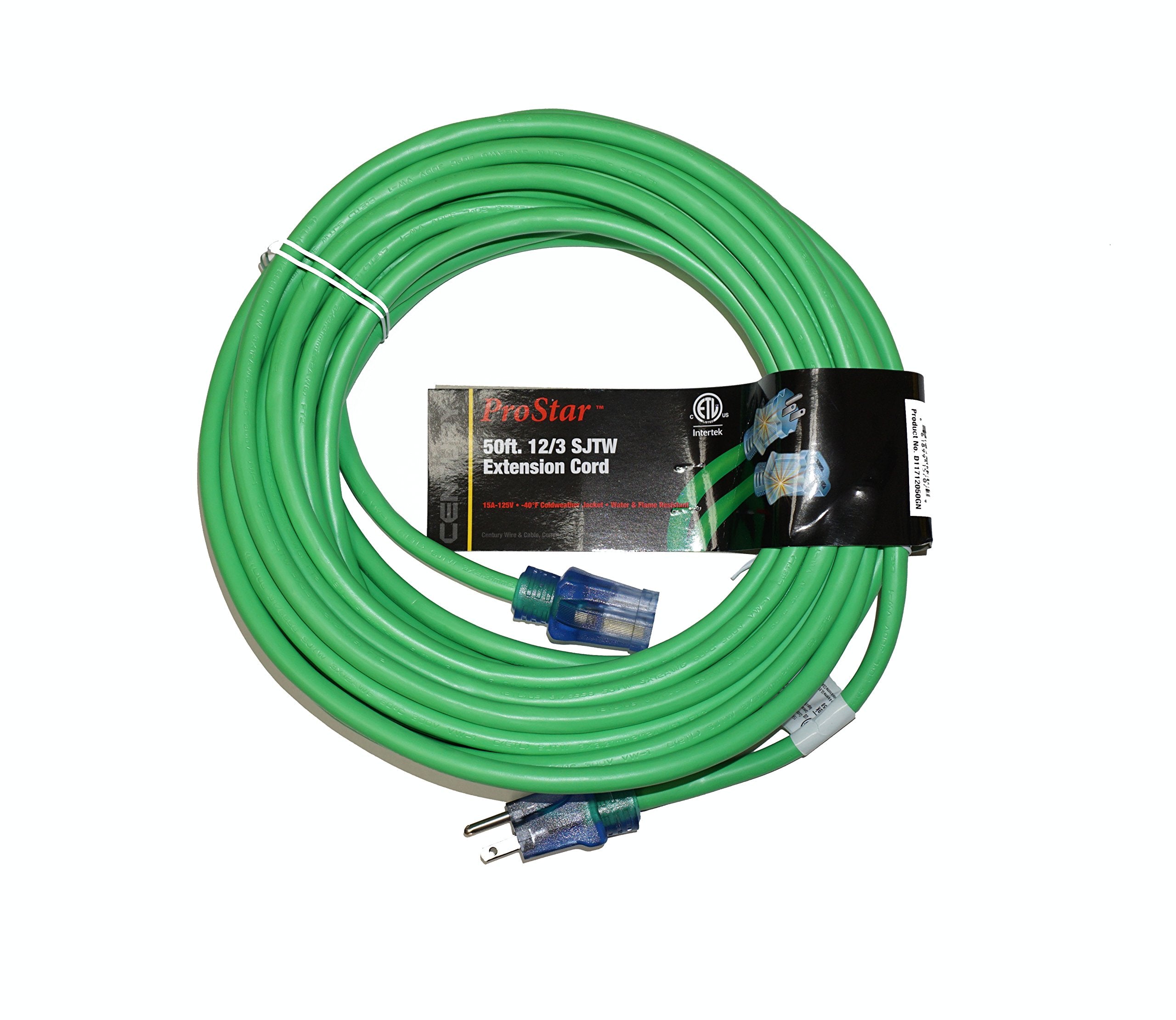 Fils et câbles Century, ProStar 12 Gauge SJTW 3 Conductor 50 Foot Extension Cord with Lighted Ends - Green (Rallonge de 50 pieds avec extrémités lumineuses)