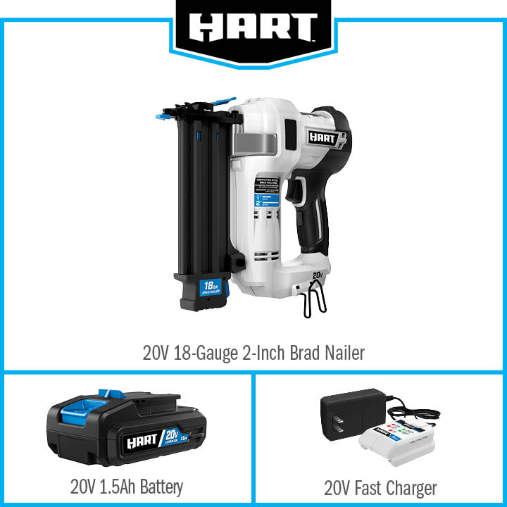 HART, (Restauré) HART 20-Volt 18-Gauge 2-Inch Brad Nailer Kit (1) 20-Volt Lithium-Ion 1.5Ah Battery (Refurbished)