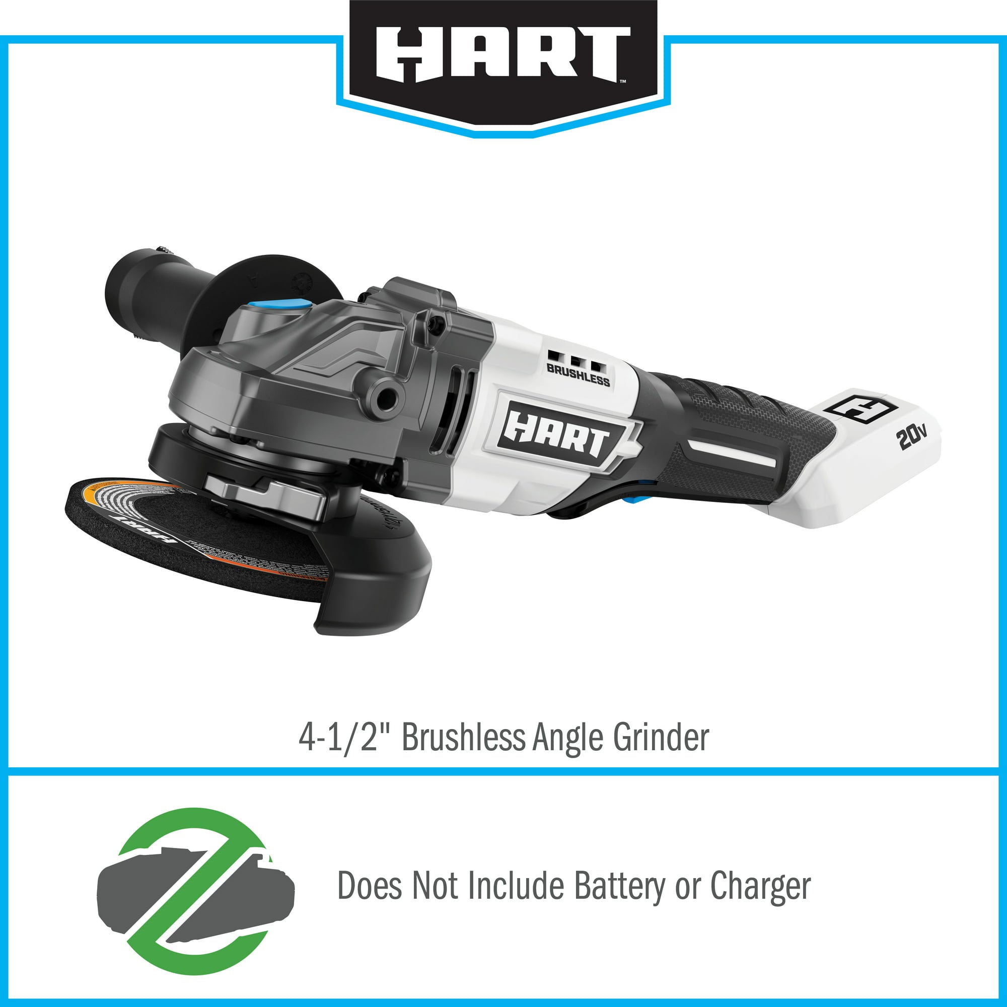 HART, (Restauré) HART 20-Volt Brushless 4-1/2-Inch Angle Grinder/Cutoff Tool (Battery Not Included) (Refurbished)