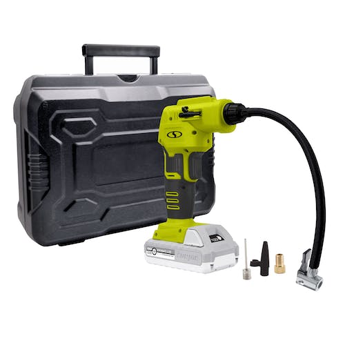 Auto Joe, Restored Auto Joe 24-Volt IONMAX Cordless Portable Air Compressor Kit | W/ 2.0-Ah Battery, Charger, Storage Bag, and Nozzle Adapters (Refurbished)