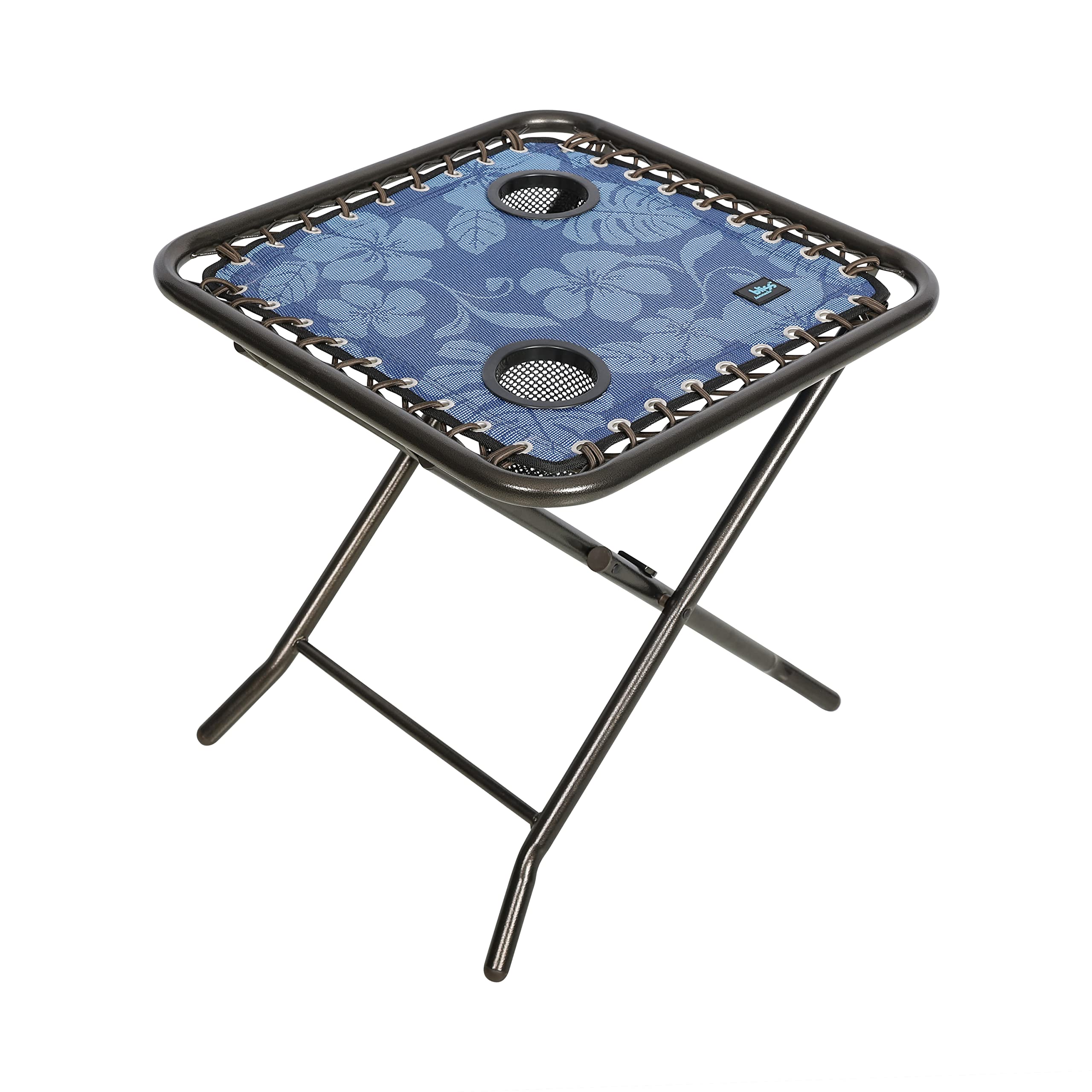 Hamacs Bliss, Restored Bliss Hammocks Table d'appoint pliante 20" avec 2 porte-gobelets intégrés | Extérieur, Patio, Terrasse | Pliable, Durable, Résistant aux intempéries, Fleurs bleues (Remis à neuf)