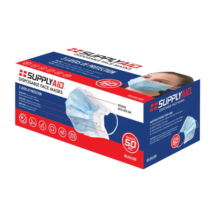 SUPPLYAID, SUPPLYAID RRS-DFM-50PK Masques à usage unique | 50 pièces | 3 couches