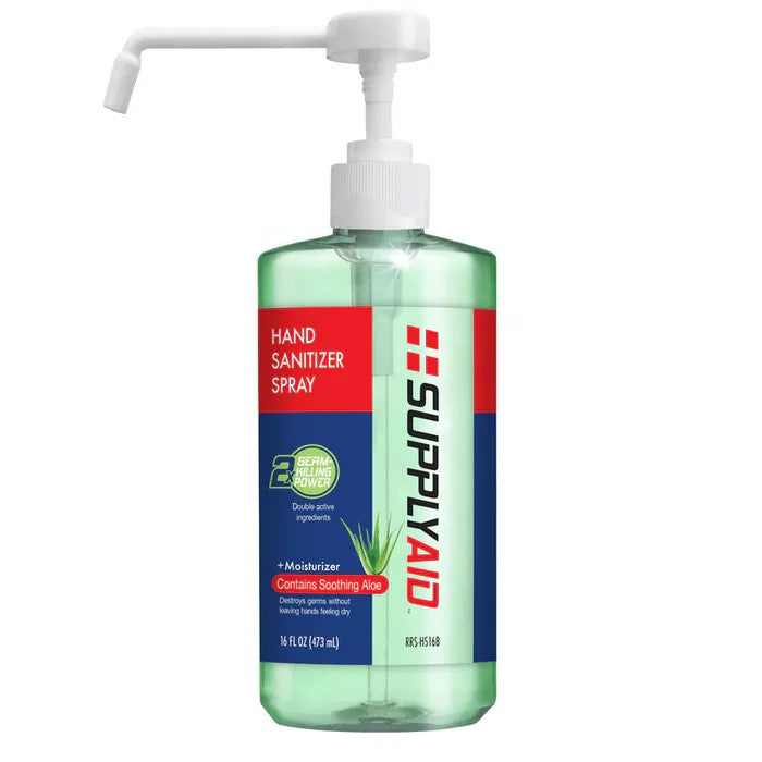 SUPPLYAID, SUPPLYAID RRS-HS16B Spray désinfectant pour les mains double action avec aloès apaisant - 8 oz ou 16 oz