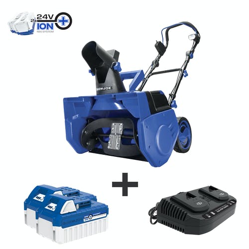 Snow Joe, Snow Joe 24V-X2-SB21 48-Volt iON+ Cordless Snow Blower Kit | W/ 2 x 4.0-Ah Batteries and Dual Port Charger | 21 in (Refurbished)