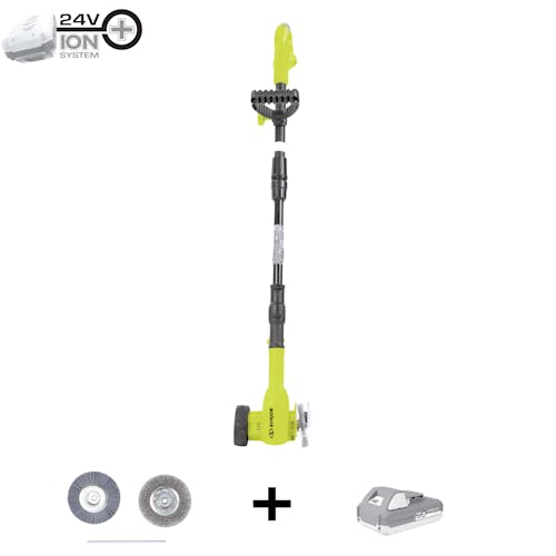 Sun Joe, Sun Joe 24V-CTC-LTE 24-Volt IONMAX Cordless Weed Sweeper Kit With Nylon Brush, Steel Wire Brush, Adjustable Pole & 2.0-Ah Battery + Charger (Refurbished)