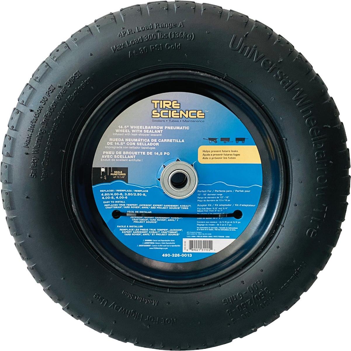 SCIENCE DU PNEU, TIRE SCIENCE 14.5 In. Remplie d'air avec scellant pour pneus Roue de brouette 490-326-0013