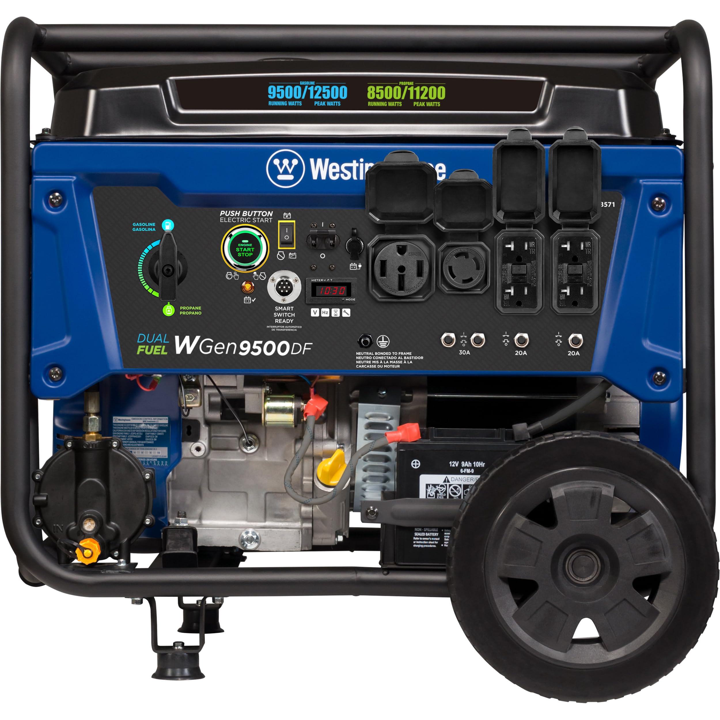 Westinghouse, Westinghouse Outdoor Power Equipment 12500 Peak Watt Dual Fuel Home Backup Portable Generator, Gas and Propane Powered, CARB Compliant (Refurbished)