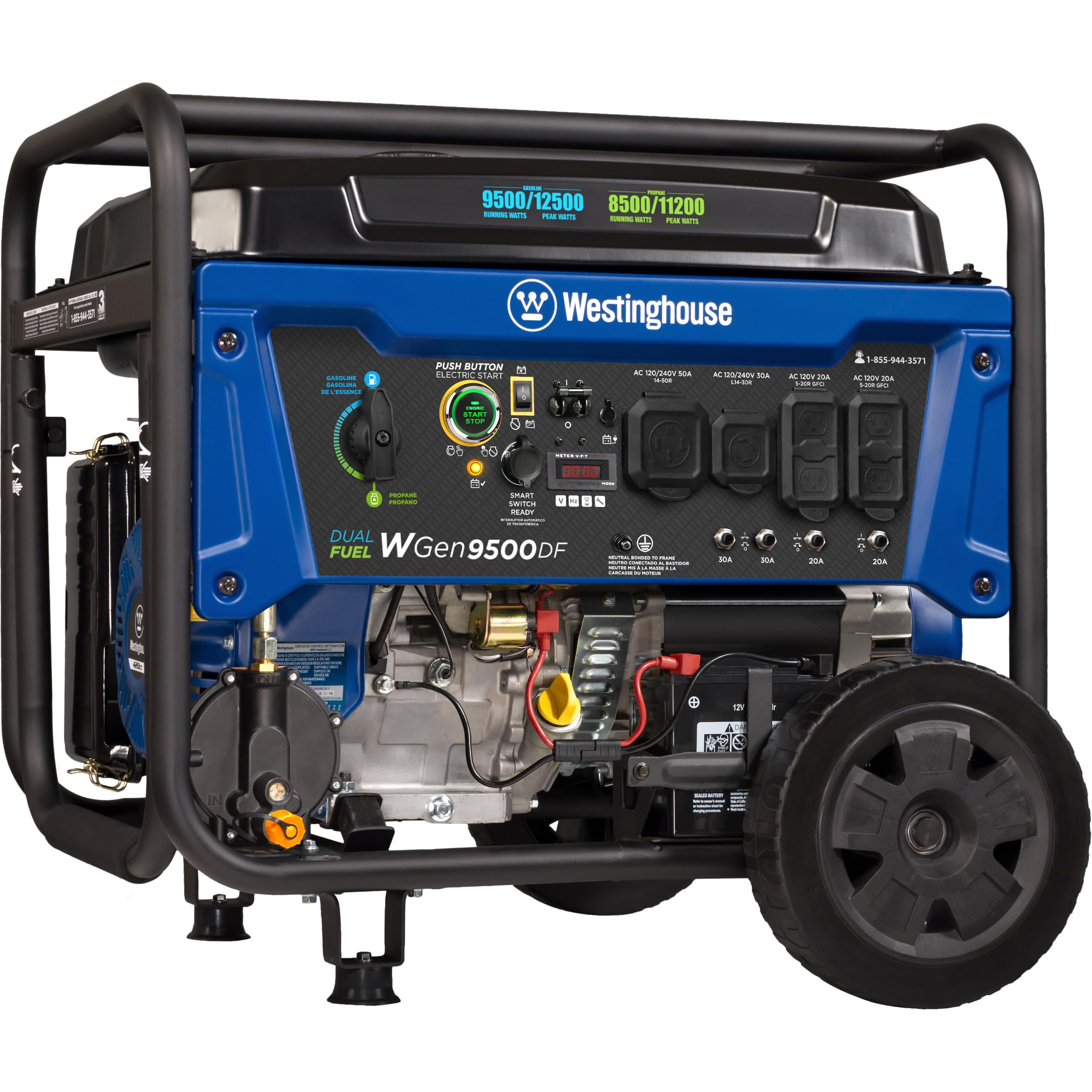 Westinghouse, Westinghouse Outdoor Power Equipment 12500 Peak Watt Dual Fuel Home Backup Portable Generator, Gas and Propane Powered, CARB Compliant (Refurbished)