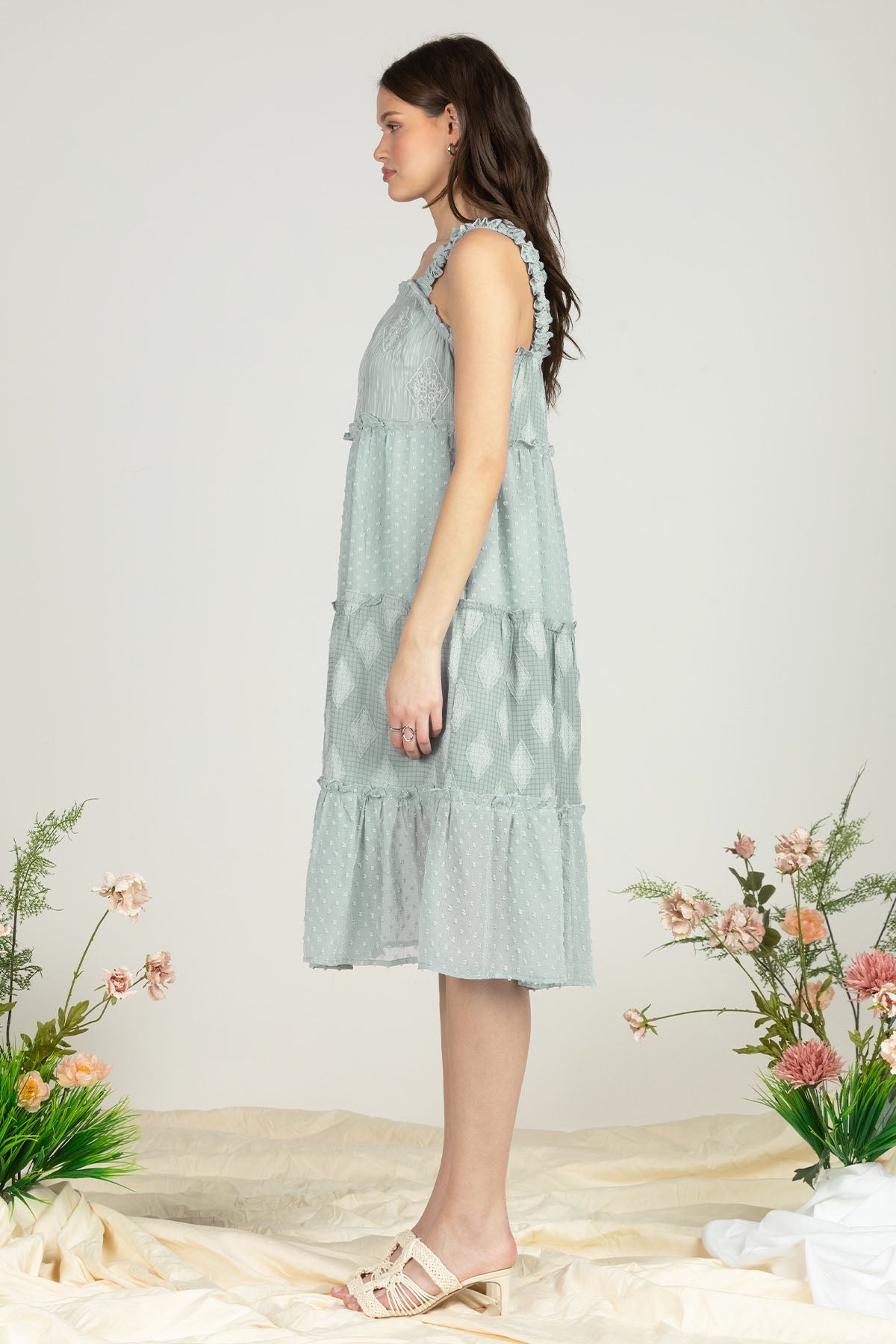 Mademoiselle, Women's Dotted Diamond Tiered Ruffle Dress (Robe à volants à pois)