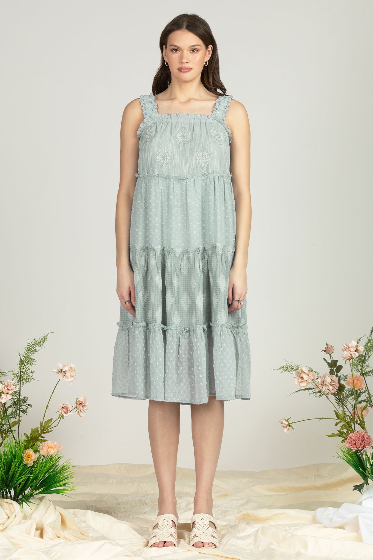 Mademoiselle, Women's Dotted Diamond Tiered Ruffle Dress (Robe à volants à pois)